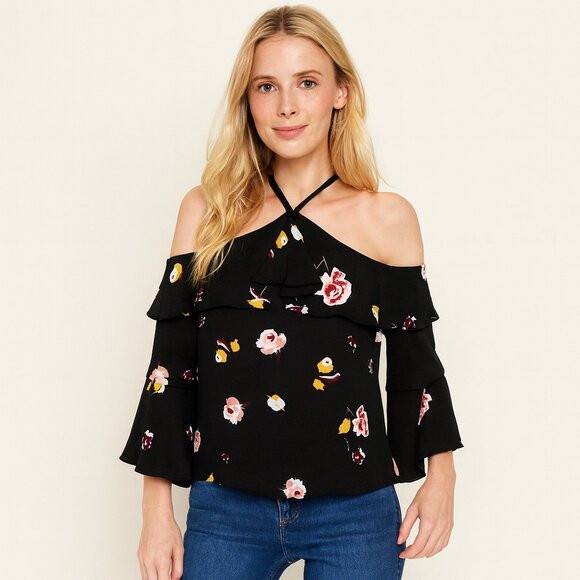 1. State Tops - 1. State Black and Pink Floral Halter Blouse